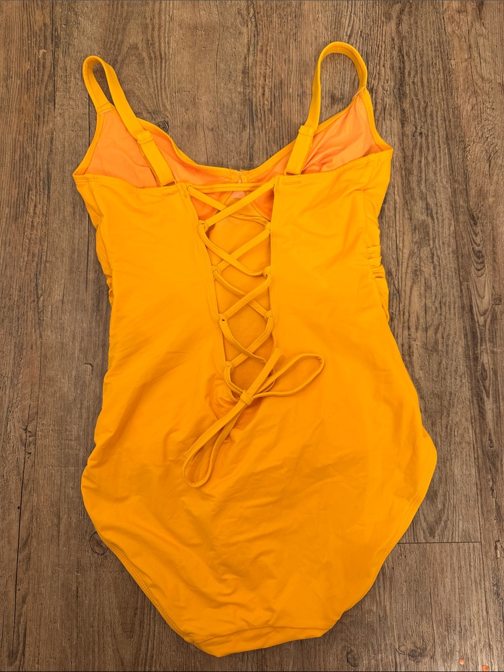 Shapellx Golden Orange Yellow One-Piece Swimsuit with Ruched Sides - Picture 2 of 3